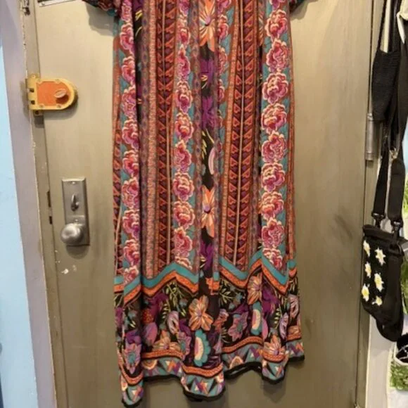 Boho Retro Chiffon Long Sleeve Geometric Floral Maxi Dresses - Picture 10 of 16